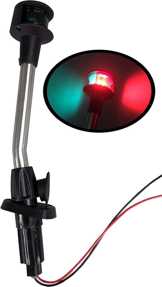 Pactrade Marine Navigation Red Green Angled Pole Bow Light and 2-Prong Pole Base