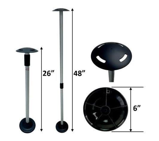 Pactrade Marine Boat Pontoon Cover Support Pole Adjustable Telescopic Anodized Aluminum Mushroom Top 1-1/4" Diameter Tube / Injected PP Tall Short Round Base (26-48") (Without Webbing Straps)