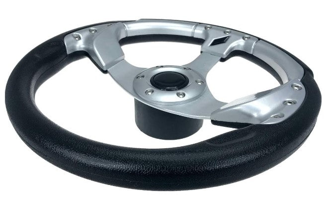 Pactrade Marine Boat Pontoon Non- Magnetic Steering Wheel Aluminum Frame Polyurethane (PU) Sleeves 3 Spokes 12-1/2" Diameter Aluminum Hub with 3/4" Tapered Bore