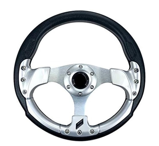 Pactrade Marine Boat Pontoon Non- Magnetic Steering Wheel Aluminum Frame Polyurethane (PU) Sleeves 3 Spokes 12-1/2" Diameter Aluminum Hub with 3/4" Tapered Bore