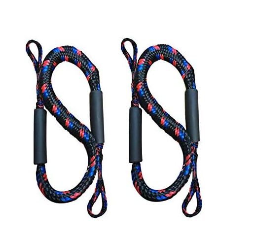 Pactrade Marine Bungee 2 Pieces Dock Line Mooring Rope 3ft EVA Foam Floats (Red, Blue & Black)