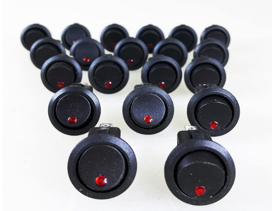 PactradeMarine 20pcs Automotive Car Round Red Dot LED Rocker Switch SPST On/Off